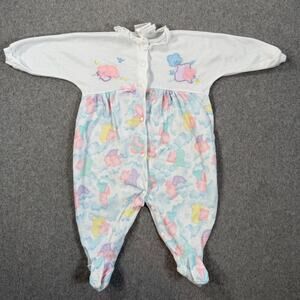 Vintage Baby Girl JCPenney Alexis Pink White Terry Fleece Footed Pajama Sleepers